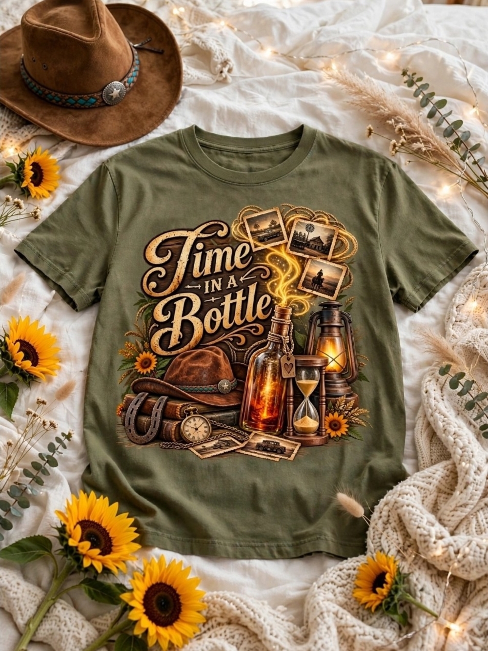Time in a Bottle Olive Green Kids Graphic Tee